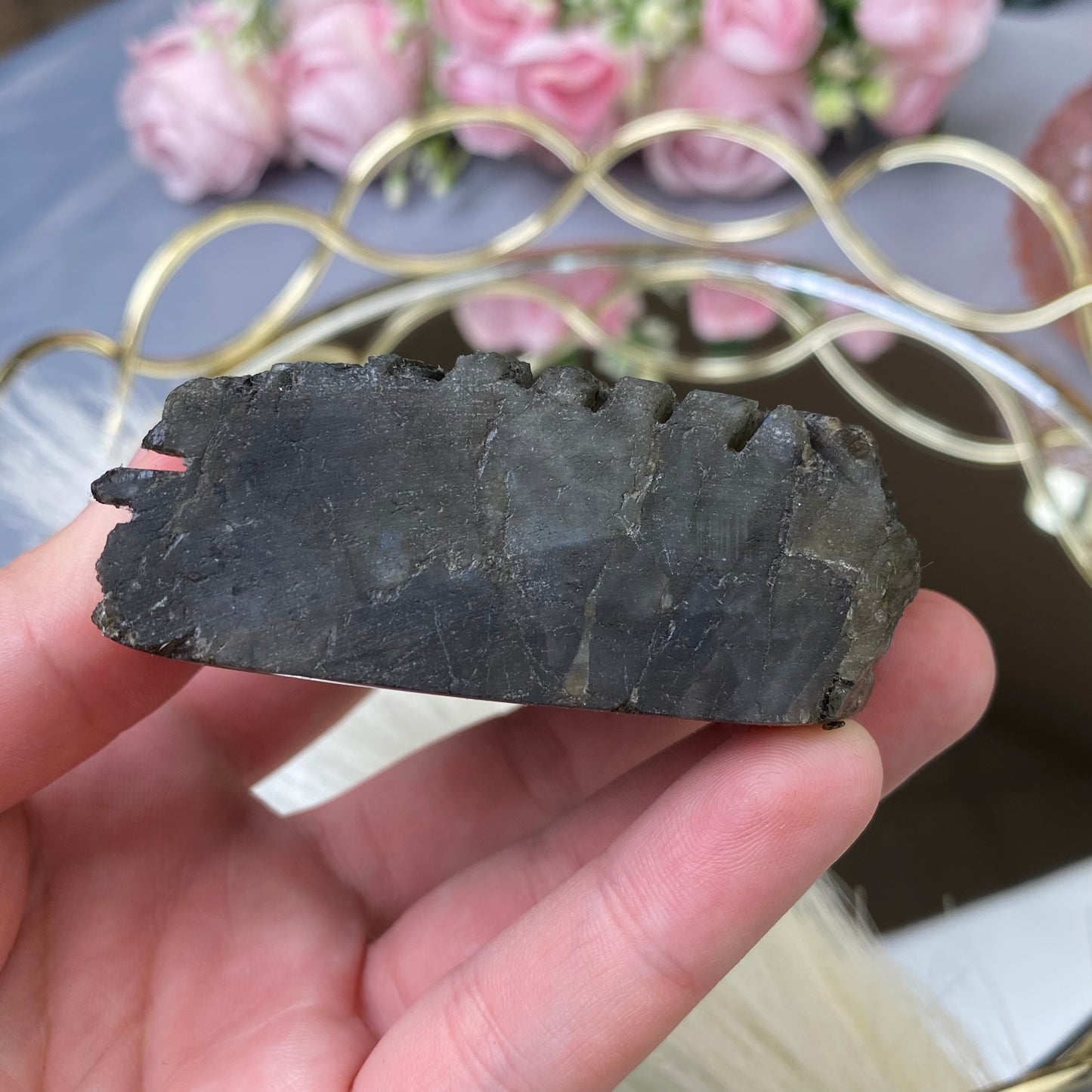 Natural polished/raw Labradorite gemstone 259g. (Polished one side).High Quality.