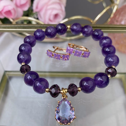 Amethyst bracelet set with decorative crystals earrings
