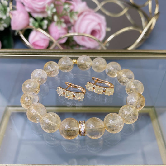 Citrine bracelet set with decorative crystals earrings